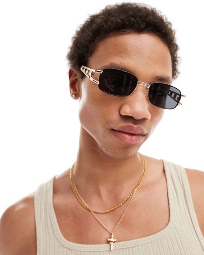 ASOS Square Sunglasses With Chain Link Temple - Brown