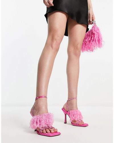 ASOS Nutmeg Embellished Faux Feather Heeled Sandals - Pink