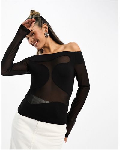 & Other Stories Long Sleeve Top With Cut Out Mesh Detail - Black