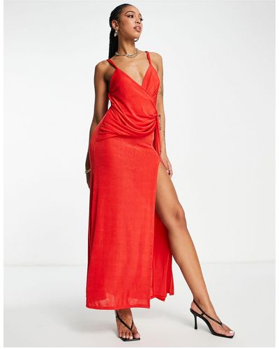 ASOS Drape Wrap Maxi Dress - Red
