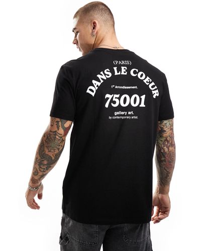 Bershka Paris Front Printed T-shirt - Black