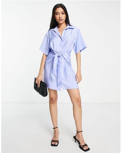 & Other Stories Tie Front Blend Mini Shirt Dress - Blue