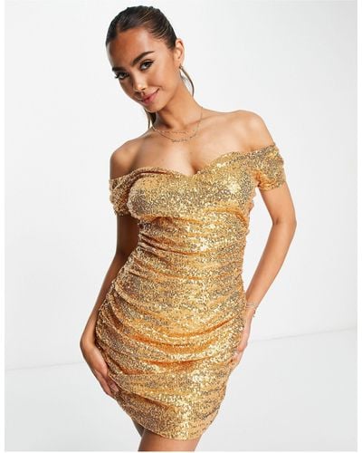 In The Style Exclusive Sequin Off Shoulder Mini Dress - Metallic
