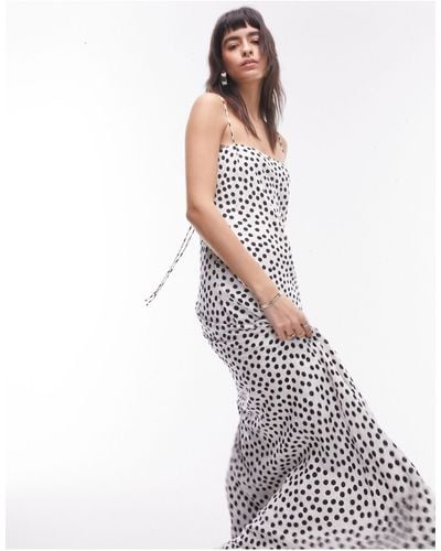 TOPSHOP Jacquard Maxi Slip Dress Mono Polka Dot - White