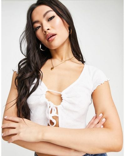 AsYou Pointelle Tie Front Crop Top - Natural