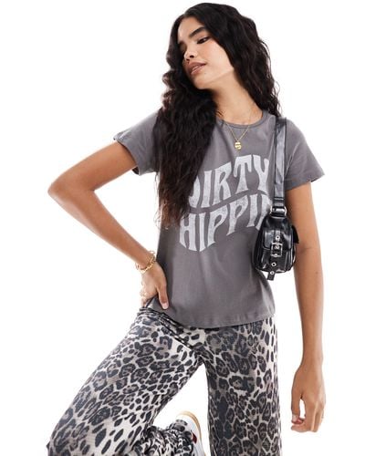 Noisy May Loose Fit Hippie Print T-shirt - Grey