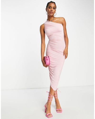 River Island Vestito midi a fascia asimmetrico monospalla - Rosa