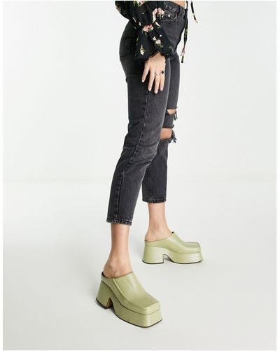 TOPSHOP France Square Toe Heeled Mule - Green