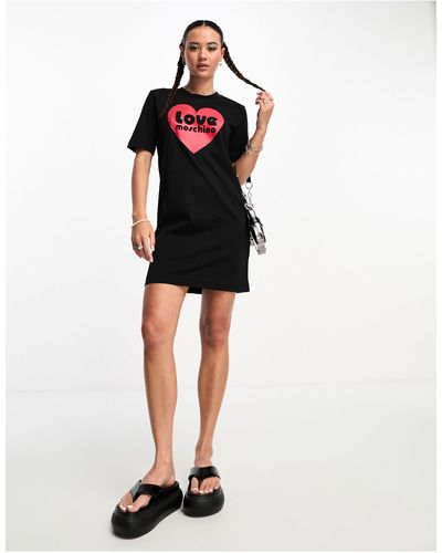 Love Moschino Robe t-shirt à cœur en velours - Noir