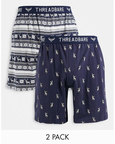 Threadbare 2 Pack Stag Lounge Shorts - Blue