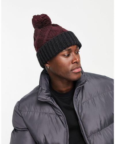 French Connection Cable Bobble Two Colour Beanie Hat - Black