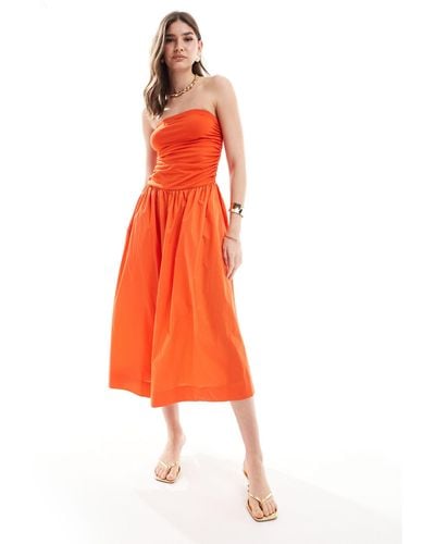 Never Fully Dressed Bandeau Cotton Poplin Midaxi Dress - Orange
