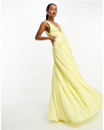 ASOS Satin Wrap Maxi Dress With Hi Low Hem - Yellow