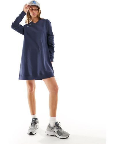 ASOS V Neck Long Sleeve Mini Sweat Dress - Blue
