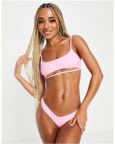 Public Desire Cut Out Crop Bikini Top - Pink