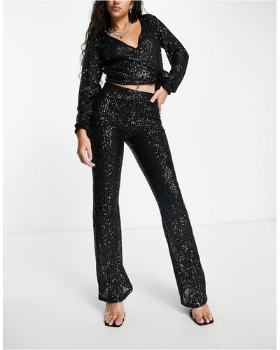 Pieces Sequin Flared Pants Co-ord - Black