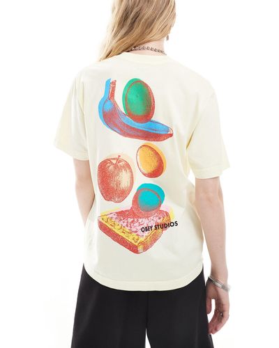 Obey T-shirt à logo et motif fruits - marron foncé - Blanc
