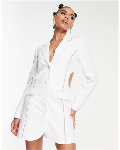 AsYou Robe blazer avec découpes et bords à strass - Blanc