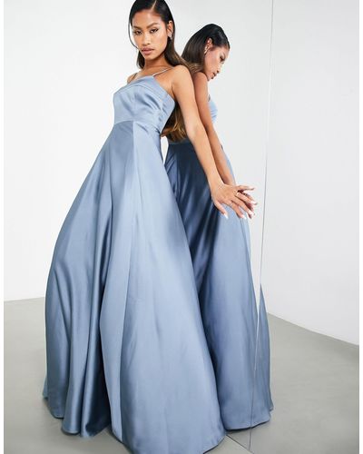 ASOS Bridesmaid Satin Cami Maxi Dress With Full Skirt - Blue