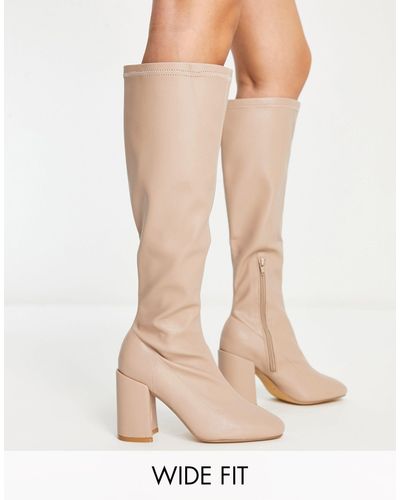 London Rebel London Rebel Wide Fit Over The Knee Sock Boots - Natural