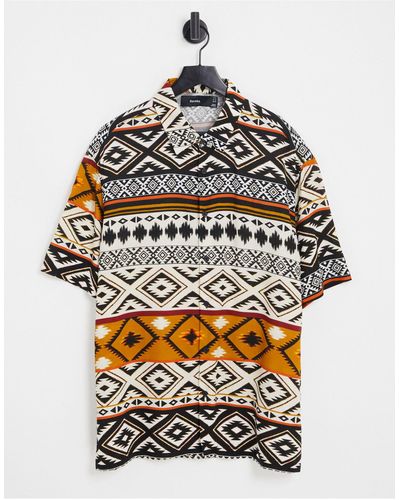 Bershka Short Sleeve Aztec Print Shirt - Multicolour