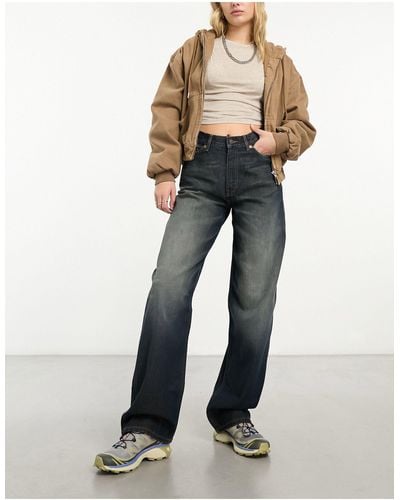 Weekday Rail - jeans a gamba dritta ampi a vita media lavaggio palude - Bianco