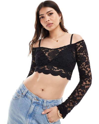 Vero Moda Longsleeved Lace Cropped Top - Black