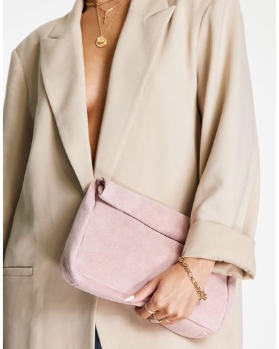 ASOS Suède Clutch Tas Met Opgerolde Bovenkant - Roze