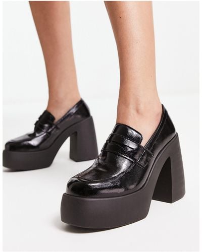 ASOS Palette Chunky High Heeled Loafers - Black