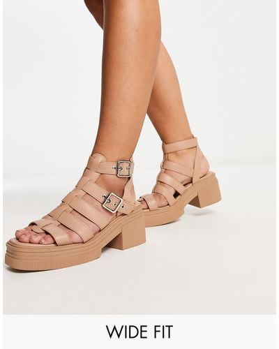 ASOS Wide Fit Highway Chunky Mid Heeled Sandals - Natural