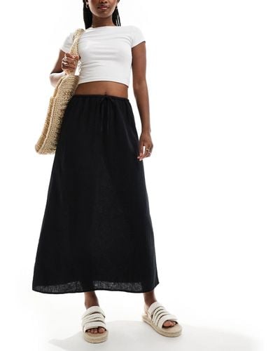 Cotton On Haven Linen Maxi Slip Skirt - Black
