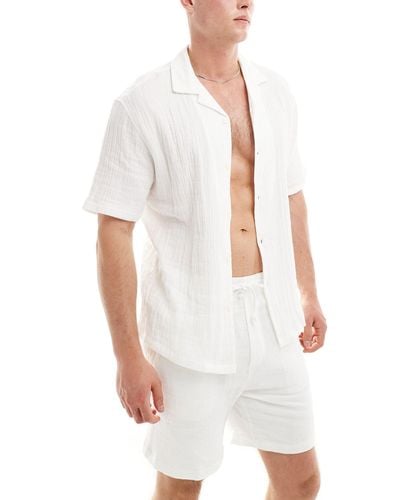 Pull&Bear Textured Shirt Co-ord - White