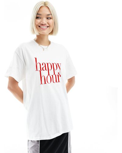 ASOS Oversized T-shirt With Happy Hour Graphic - White