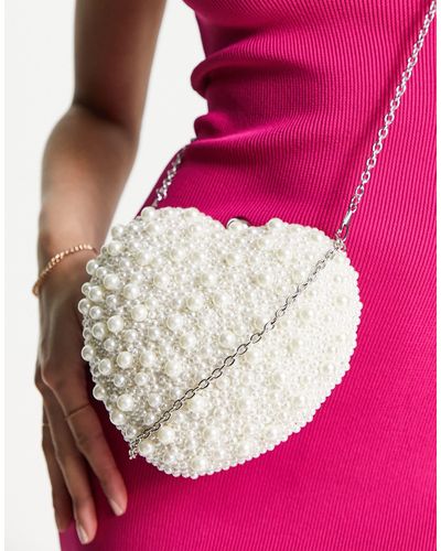 ASOS Pearl Bead Heart Clutch Bag - Pink