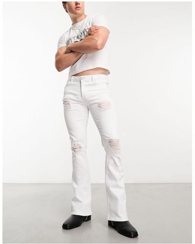 ASOS Flared Jeans With Distressed Rips - White