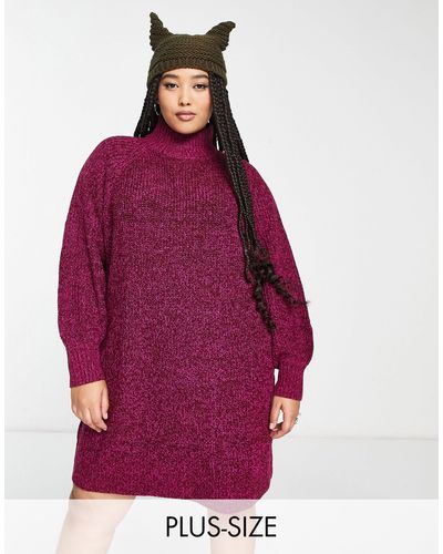 Noisy May Exclusive High Neck Mini Knitted Sweater Dress - Red