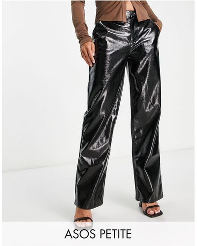 ASOS Asos design petite - pantalon ultra brillant coupe droite en vinyle craquelé - Noir