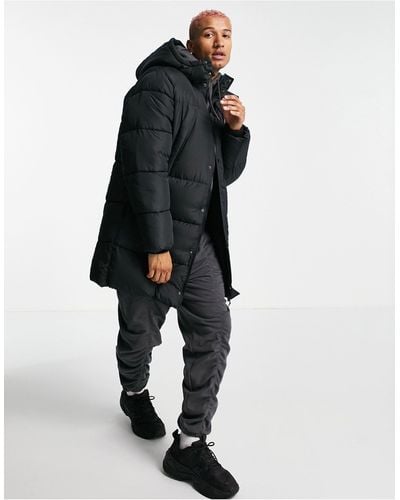 ASOS Longline Puffer Jacket With Detachable Hood - Black