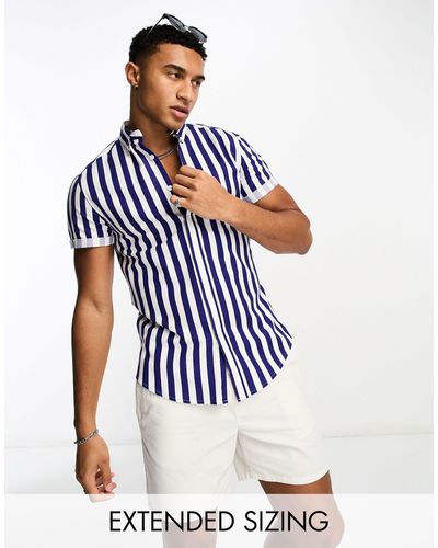 ASOS Stretch Slim Oxford Stripe Shirt - Blue
