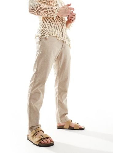Hollister Pull On Linen Blend Trousers - Natural