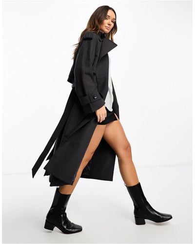 & Other Stories Wool Blend Belted Trench Coat - Black
