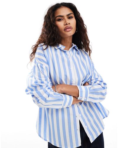 SELECTED Classic Button Down Striped Shirt - Blue