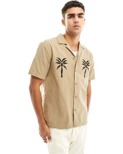 River Island Palm Embroidered Shirt - Metallic