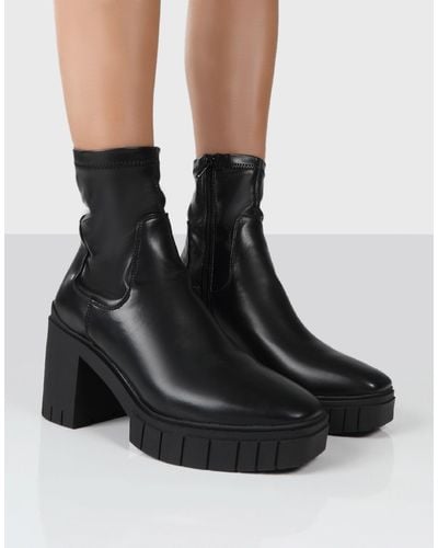 Public Desire Obstacle Black Chunky Heeled Ankle Boots