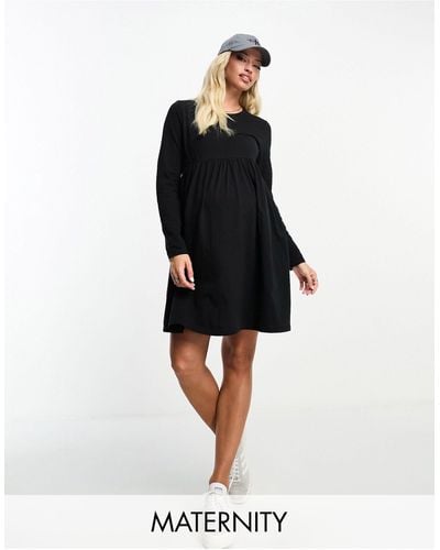 Threadbare Maternity Long Sleeve Smock Mini Dress - Black