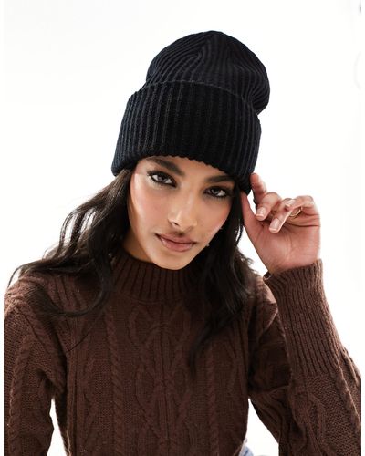 Pieces Ribbed Beanie - Black