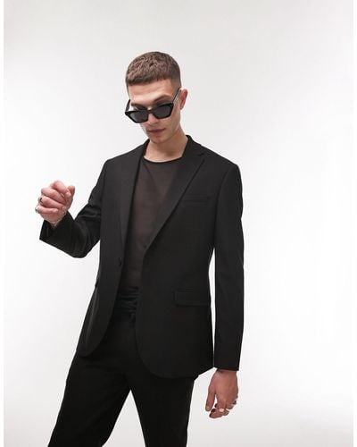 TOPMAN Stretch Slim Textured Suit Jacket - Black