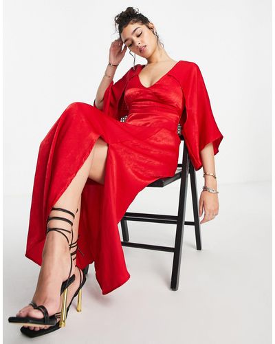 TOPSHOP Satin Midi Dress - Red