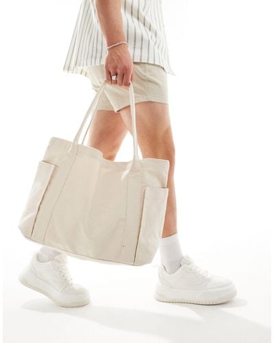 ASOS Heavyweight Cotton Tote With Side Pockets - White