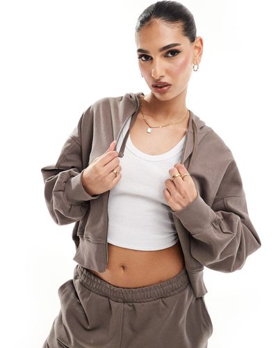 The Couture Club Co-ord Emblem Relaxed Zip Through Hoodie - Brown
